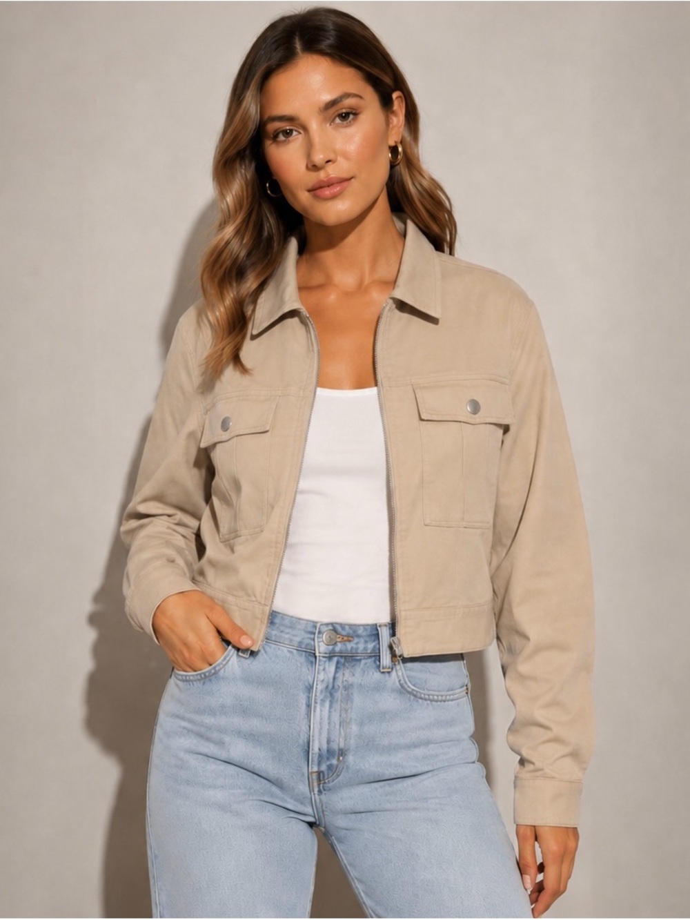 Everlane Cropped Jacket in Light Beige